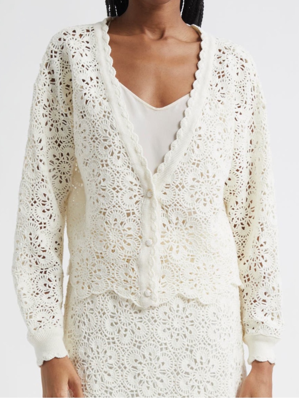 FARM Rio Off-White Flower Crochet Cardigan Size Small NWT